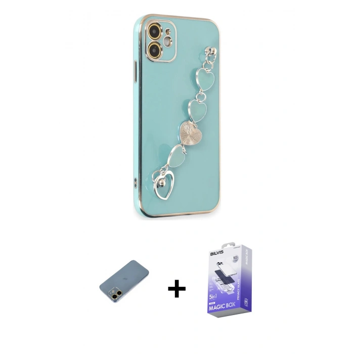 MARSİLYAN™- iPhone 12 Kılıf Nova Işık Prime - Siyah Bilvis 5in1 5D Magic Hayalet Cam Ekran Koruyucu + Shine Kamera Lens Koruma Cam - GD