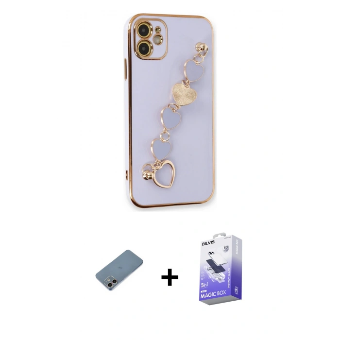 MARSİLYAN™- iPhone 12 Kılıf Nova Işık Prime - Siyah Bilvis 5in1 5D Magic Hayalet Cam Ekran Koruyucu + Shine Kamera Lens Koruma Cam - GI