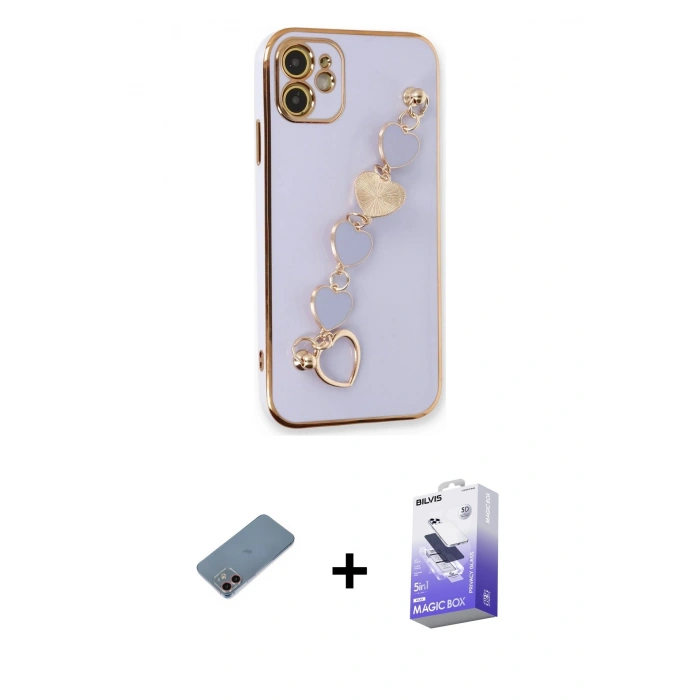 MARSİLYAN™- iPhone 12 Kılıf Nova Işık Prime - Siyah Bilvis 5in1 5D Magic Hayalet Cam Ekran Koruyucu + Shine Kamera Lens Koruma Cam - PE