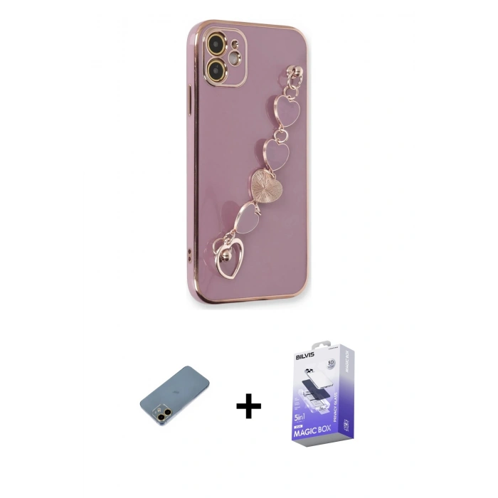 MARSİLYAN™- iPhone 12 Kılıf Nova Işık Prime - Siyah Bilvis 5in1 5D Magic Hayalet Cam Ekran Koruyucu + Shine Kamera Lens Koruma Cam - GD