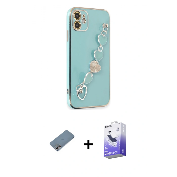 MARSİLYAN™- iPhone 12 Kılıf Nova Işık Prime - Siyah Bilvis 5in1 5D Magic Hayalet Cam Ekran Koruyucu + Shine Kamera Lens Koruma Cam - GI