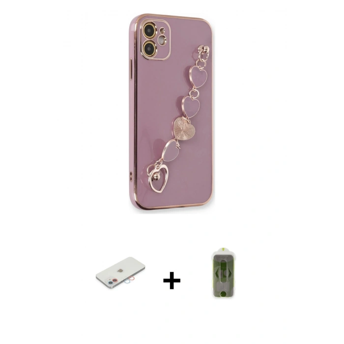 MARSİLYAN™- iPhone 12 Kılıf Nova Işık Prime - Siyah Joko Magic 5D Hayalet Cam + Pembe Renkli Kamera Lens Koruma Cam