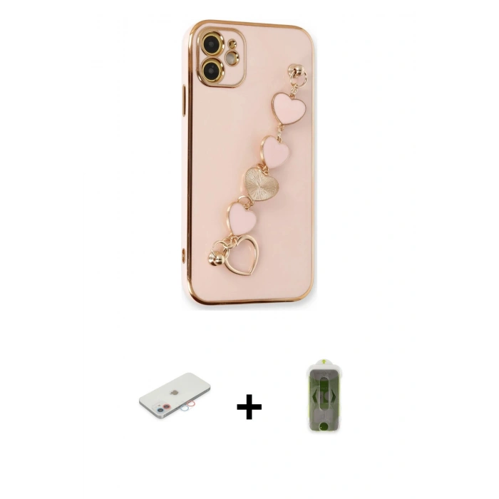 MARSİLYAN™- iPhone 12 Kılıf Nova Işık Prime - Siyah Joko Magic 5D Hayalet Cam + Pembe Renkli Kamera Lens Koruma Cam