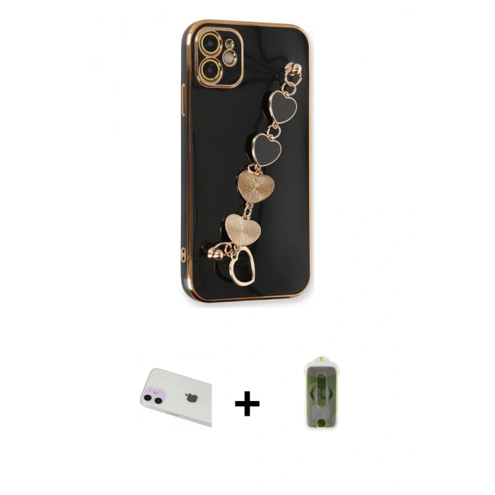 MARSİLYAN™- iPhone 12 Kılıf Nova Işık Prime - Siyah Joko Magic 5D Hayalet Cam + Rainbow Kamera Lens Koruma Cam - MR