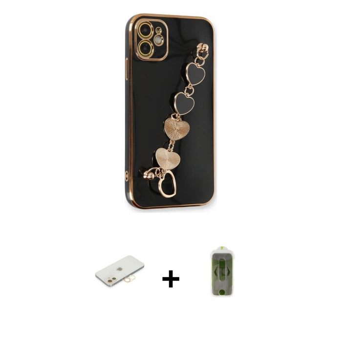 MARSİLYAN™- iPhone 12 Kılıf Nova Işık Prime - Siyah Joko Magic 5D Hayalet Cam + Renkli Kamera Lens Koruma Cam - SI