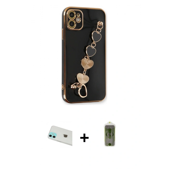 MARSİLYAN™- iPhone 12 Kılıf Nova Işık Prime - Siyah Joko Magic 5D Hayalet Cam + Yeşil Rainbow Kamera Lens Koruma Cam