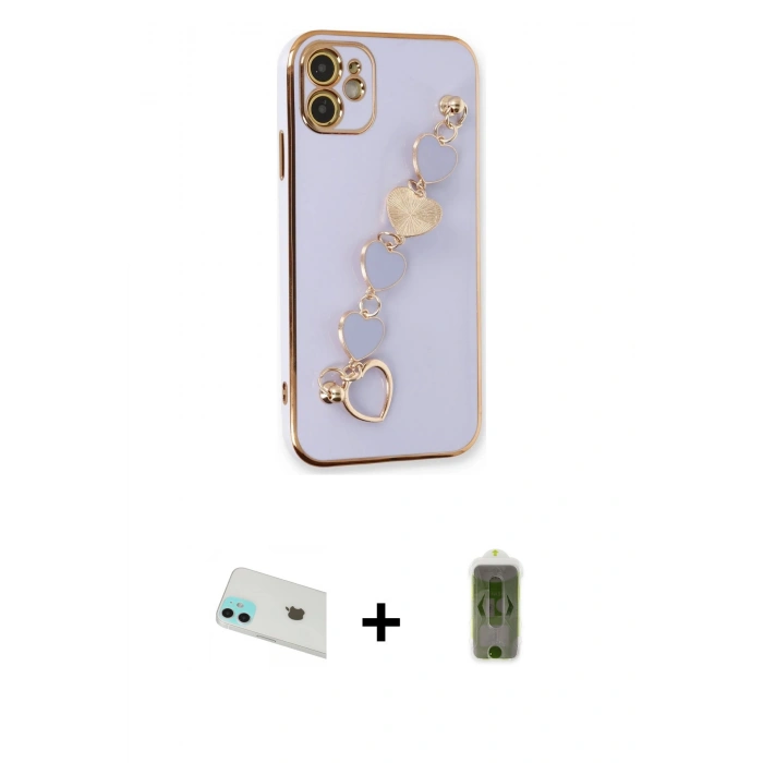 MARSİLYAN™- iPhone 12 Kılıf Nova Işık Prime - Siyah Joko Magic 5D Hayalet Cam + Yeşil Rainbow Kamera Lens Koruma Cam