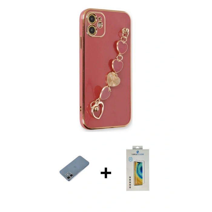 MARSİLYAN™- iPhone 12 Kılıf Nova Işık Prime - Siyah Polymer Nano Ekran Koruyucu + Gökkuşağı Shine Kamera Lens Koruma Cam
