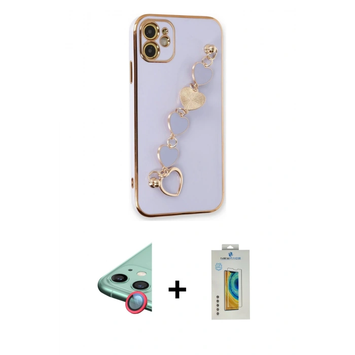 MARSİLYAN™- iPhone 12 Kılıf Nova Işık Prime - Siyah Polymer Nano Ekran Koruyucu + Raze Metal Kamera Lens - KI