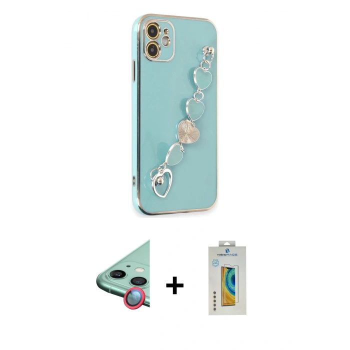 MARSİLYAN™- iPhone 12 Kılıf Nova Işık Prime - Siyah Polymer Nano Ekran Koruyucu + Raze Metal Kamera Lens - KI