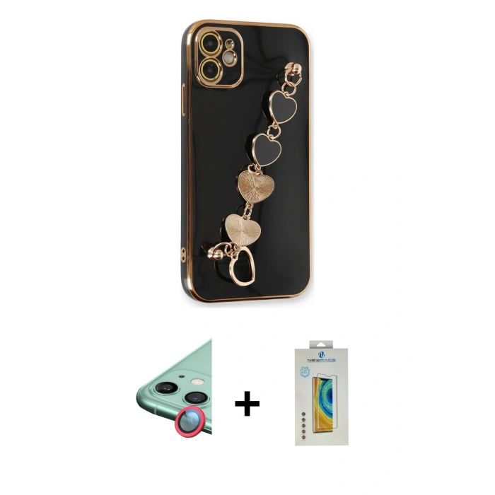 MARSİLYAN™- iPhone 12 Kılıf Nova Işık Prime - Siyah Polymer Nano Ekran Koruyucu + Raze Metal Kamera Lens - KI
