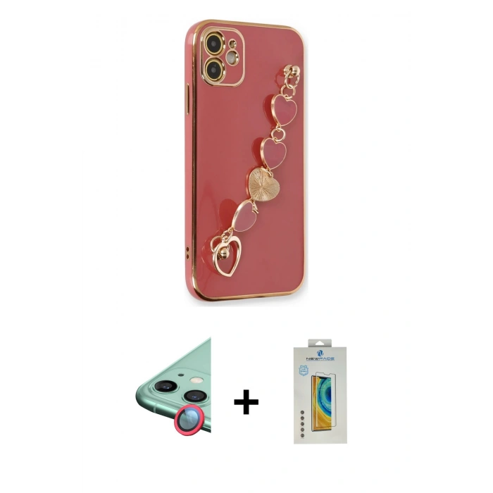 MARSİLYAN™- iPhone 12 Kılıf Nova Işık Prime - Siyah Polymer Nano Ekran Koruyucu + Raze Metal Kamera Lens - KI