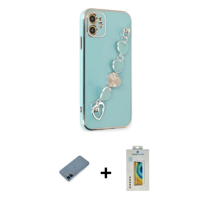 MARSİLYAN™- iPhone 12 Kılıf Nova Işık Prime - Siyah Polymer Nano Ekran Koruyucu + Metal Kamera Lens Koruma Cam - MI
