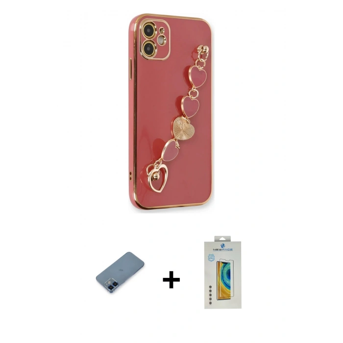 MARSİLYAN™- iPhone 12 Kılıf Nova Işık Prime - Siyah Polymer Nano Ekran Koruyucu + Metal Kamera Lens Koruma Cam - MI