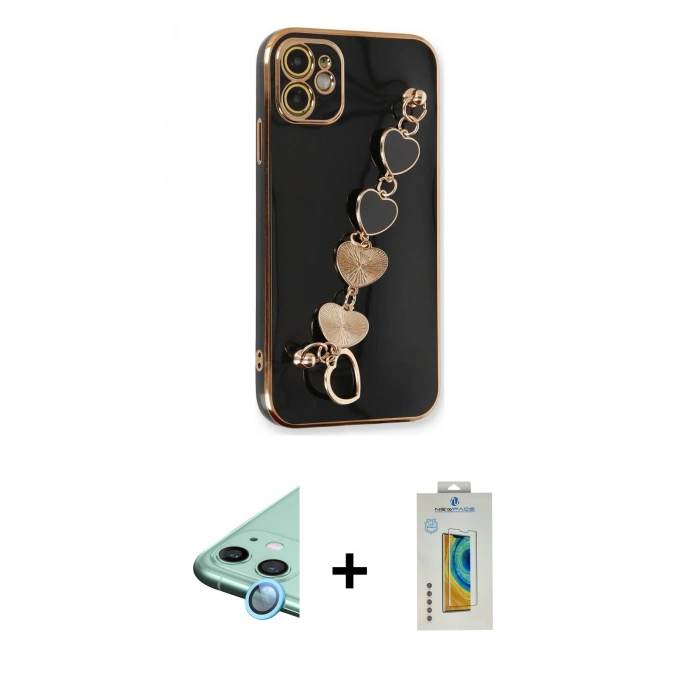 MARSİLYAN™- iPhone 12 Kılıf Nova Işık Prime - Siyah Polymer Nano Ekran Koruyucu + Raze Metal Kamera Lens - MI