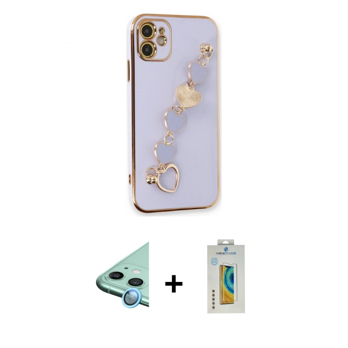 MARSİLYAN™- iPhone 12 Kılıf Nova Işık Prime - Siyah Polymer Nano Ekran Koruyucu + Raze Metal Kamera Lens - MI