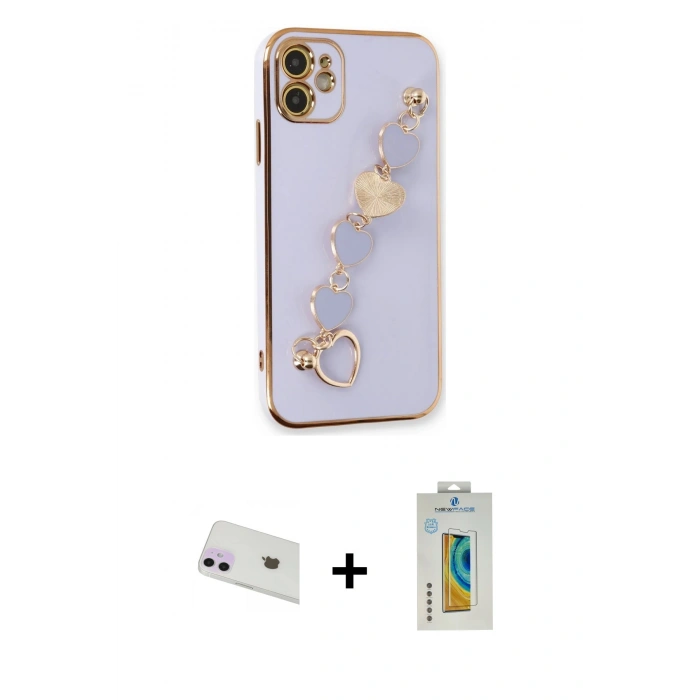 MARSİLYAN™- iPhone 12 Kılıf Nova Işık Prime - Siyah Polymer Nano Ekran Koruyucu + Rainbow Kamera Lens Koruma Cam - MR