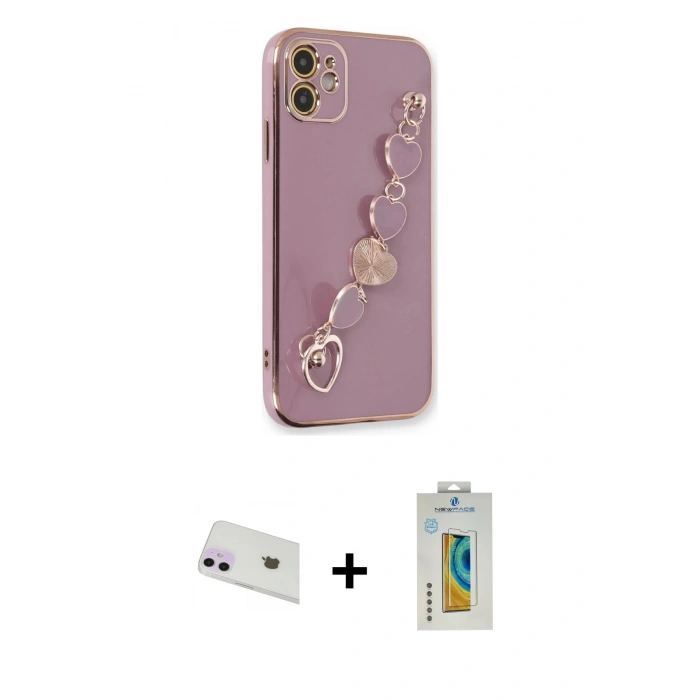 MARSİLYAN™- iPhone 12 Kılıf Nova Işık Prime - Siyah Polymer Nano Ekran Koruyucu + Rainbow Kamera Lens Koruma Cam - MR