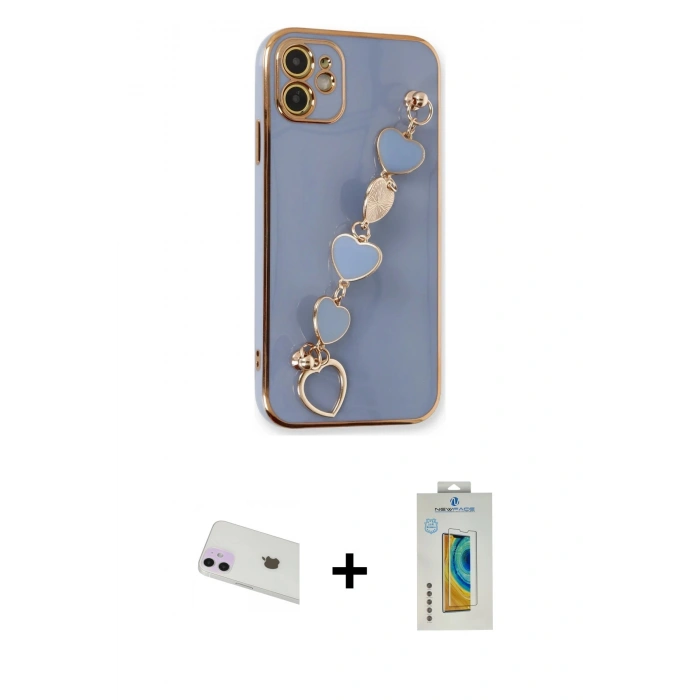 MARSİLYAN™- iPhone 12 Kılıf Nova Işık Prime - Siyah Polymer Nano Ekran Koruyucu + Rainbow Kamera Lens Koruma Cam - MR