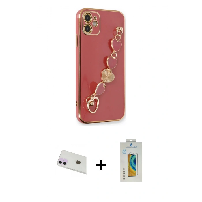 MARSİLYAN™- iPhone 12 Kılıf Nova Işık Prime - Siyah Polymer Nano Ekran Koruyucu + Rainbow Kamera Lens Koruma Cam - MR