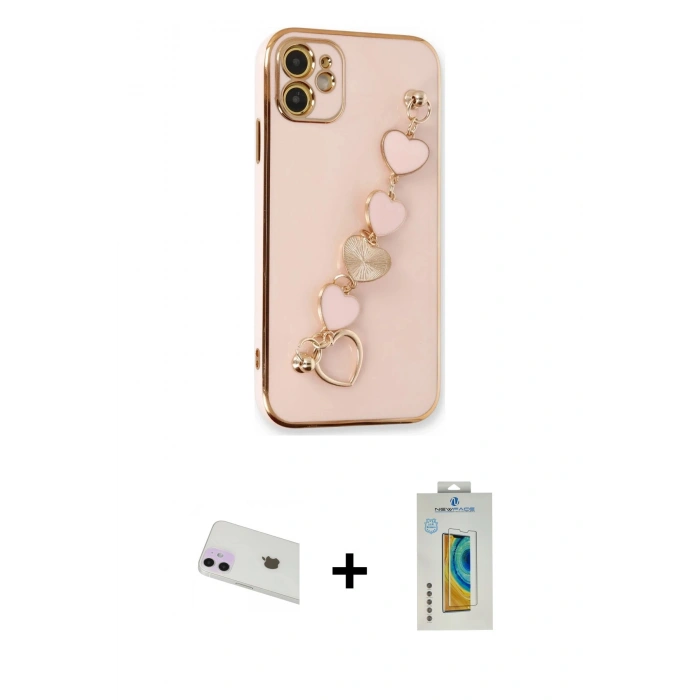 MARSİLYAN™- iPhone 12 Kılıf Nova Işık Prime - Siyah Polymer Nano Ekran Koruyucu + Rainbow Kamera Lens Koruma Cam - MR