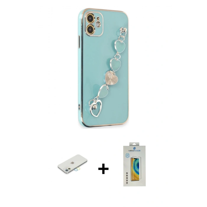 MARSİLYAN™- iPhone 12 Kılıf Nova Işık Prime - Siyah Polymer Nano Ekran Koruyucu + Renkli Kamera Lens Koruma Cam - SI