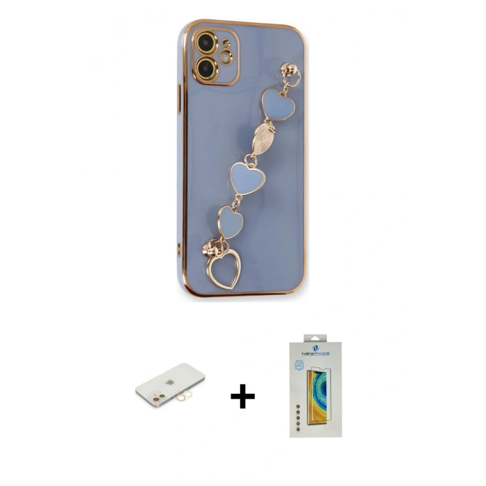 MARSİLYAN™- iPhone 12 Kılıf Nova Işık Prime - Siyah Polymer Nano Ekran Koruyucu + Renkli Kamera Lens Koruma Cam - SI