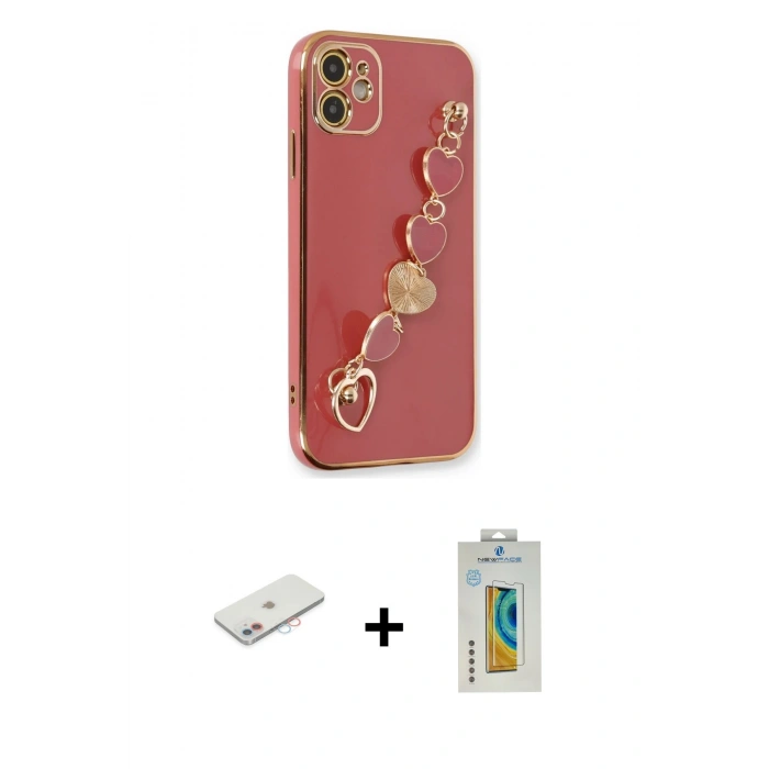 MARSİLYAN™- iPhone 12 Kılıf Nova Işık Prime - Siyah Polymer Nano Ekran Koruyucu + Renkli Kamera Lens Koruma Cam - PE