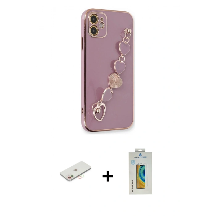 MARSİLYAN™- iPhone 12 Kılıf Nova Işık Prime - Siyah Polymer Nano Ekran Koruyucu + Renkli Kamera Lens Koruma Cam - YL