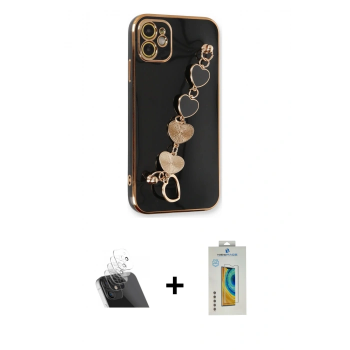 MARSİLYAN™- iPhone 12 Kılıf Nova Işık Prime - Siyah Polymer Nano Ekran Koruyucu + Şeffaf Kamera Lens Koruma Cam