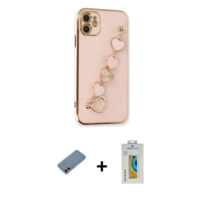 MARSİLYAN™- iPhone 12 Kılıf Nova Işık Prime - Siyah Polymer Nano Ekran Koruyucu + Shine Kamera Lens Koruma Cam - PE