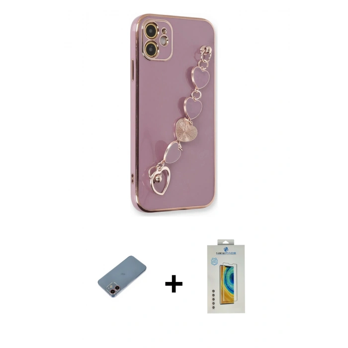MARSİLYAN™- iPhone 12 Kılıf Nova Işık Prime - Siyah Polymer Nano Ekran Koruyucu + Shine Kamera Lens Koruma Cam - PE