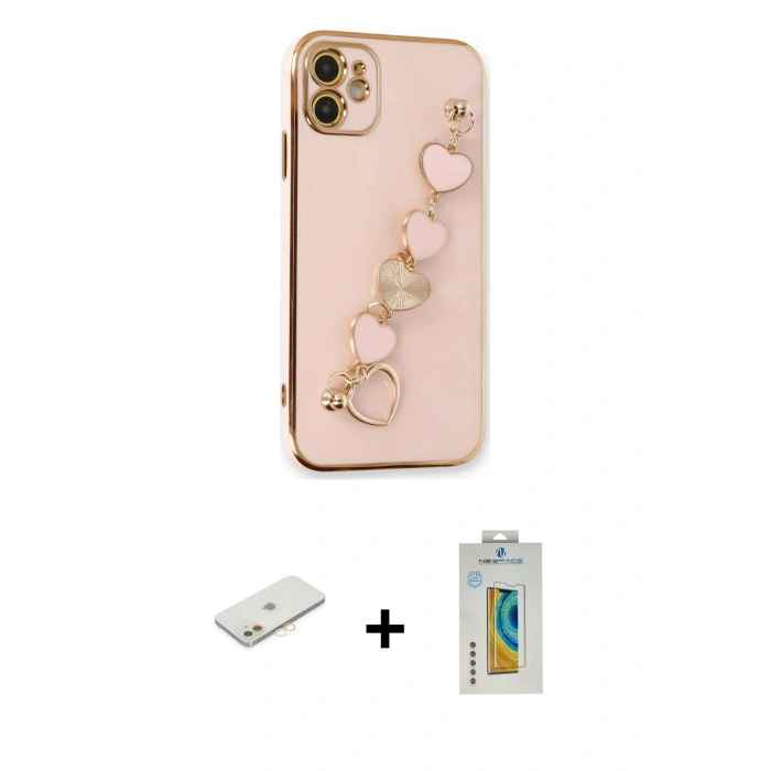 MARSİLYAN™- iPhone 12 Kılıf Nova Işık Prime - Siyah Polymer Nano Ekran Koruyucu + Renkli Kamera Lens Koruma Cam - TU