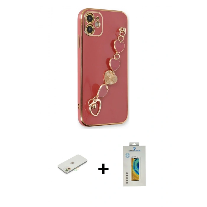 MARSİLYAN™- iPhone 12 Kılıf Nova Işık Prime - Siyah Polymer Nano Ekran Koruyucu + Renkli Kamera Lens Koruma Cam - TU