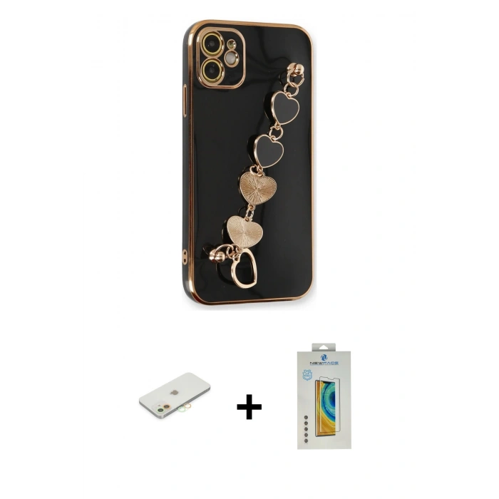 MARSİLYAN™- iPhone 12 Kılıf Nova Işık Prime - Siyah Polymer Nano Ekran Koruyucu + Renkli Kamera Lens Koruma Cam - TU