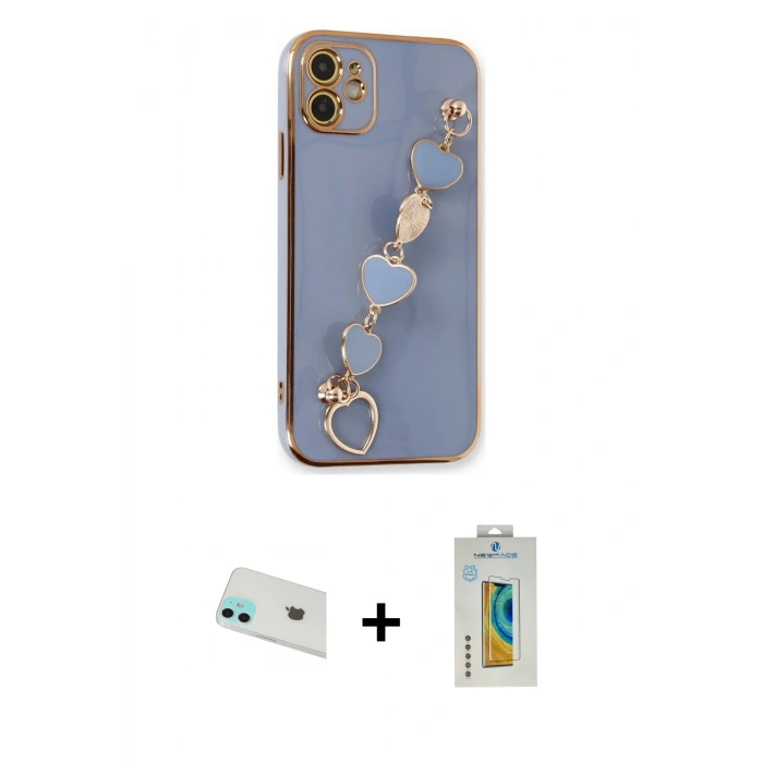 MARSİLYAN™- iPhone 12 Kılıf Nova Işık Prime - Siyah Polymer Nano Ekran Koruyucu + Rainbow Kamera Lens Koruma Cam - YL