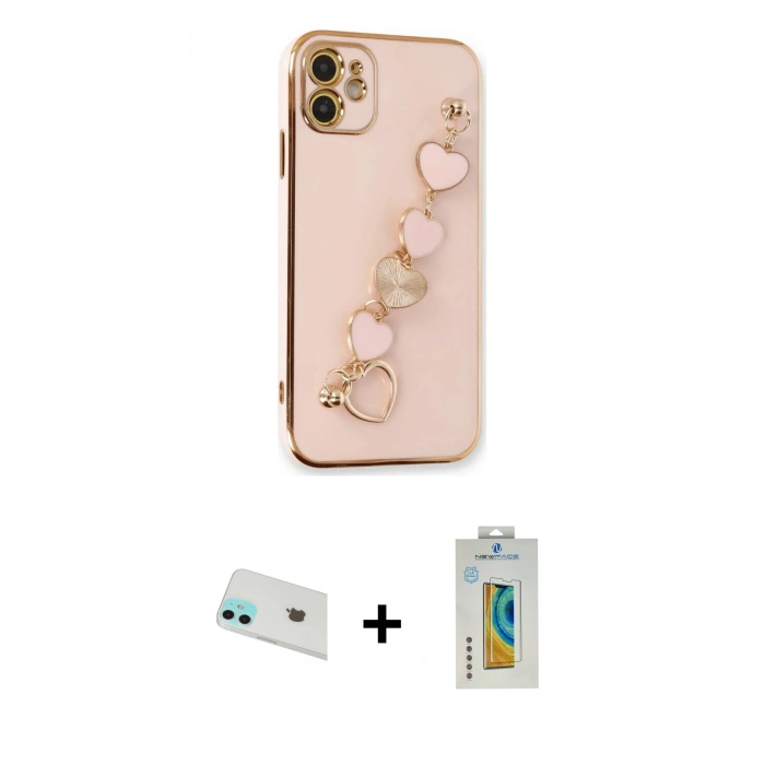 MARSİLYAN™- iPhone 12 Kılıf Nova Işık Prime - Siyah Polymer Nano Ekran Koruyucu + Rainbow Kamera Lens Koruma Cam - YL