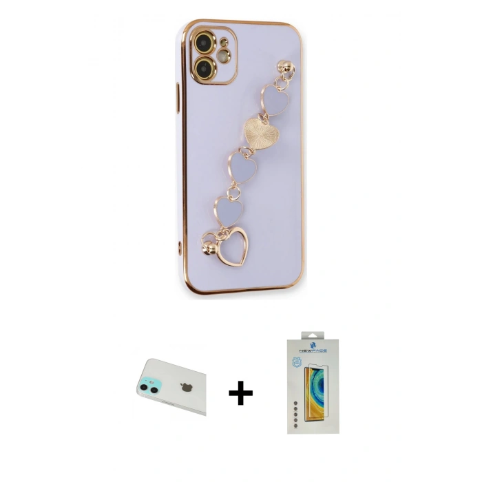 MARSİLYAN™- iPhone 12 Kılıf Nova Işık Prime - Siyah Polymer Nano Ekran Koruyucu + Rainbow Kamera Lens Koruma Cam - YL