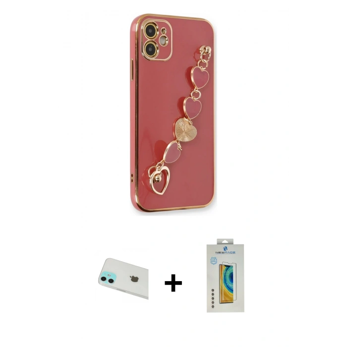MARSİLYAN™- iPhone 12 Kılıf Nova Işık Prime - Siyah Polymer Nano Ekran Koruyucu + Rainbow Kamera Lens Koruma Cam - YL