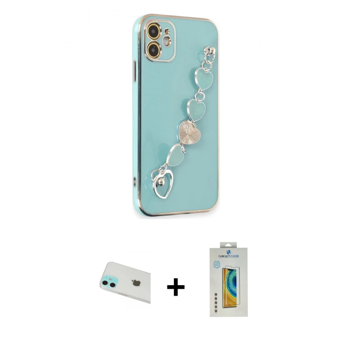 MARSİLYAN™- iPhone 12 Kılıf Nova Işık Prime - Siyah Polymer Nano Ekran Koruyucu + Rainbow Kamera Lens Koruma Cam - YL
