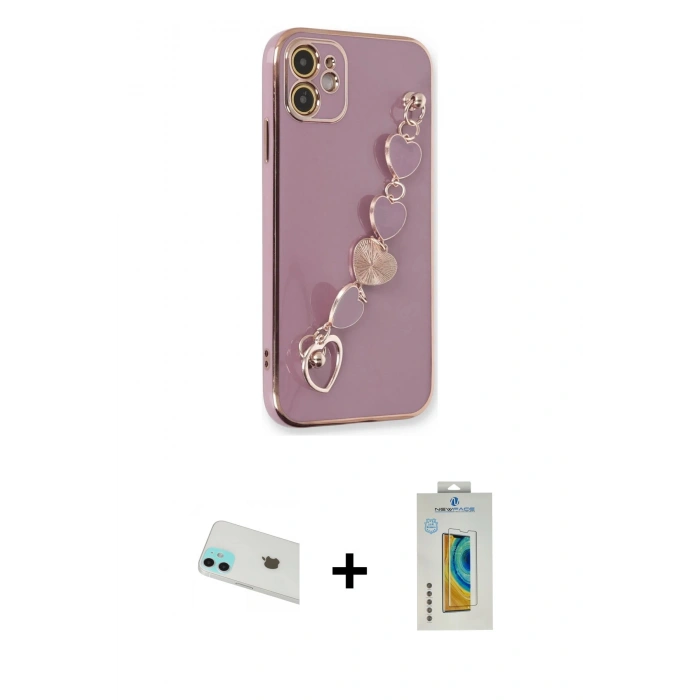MARSİLYAN™- iPhone 12 Kılıf Nova Işık Prime - Siyah Polymer Nano Ekran Koruyucu + Rainbow Kamera Lens Koruma Cam - YL