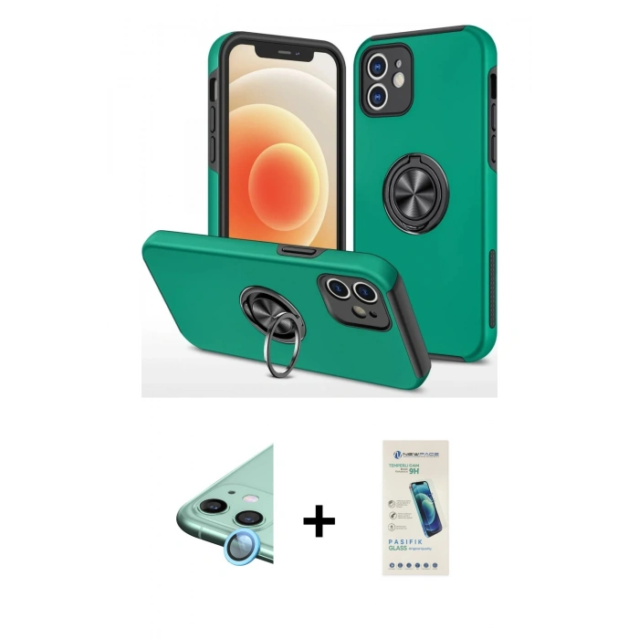 MARSİLYAN™- iPhone 12 Kılıf Odak Form Prime - Şeffaf Pasifik Cam Ekran Koruyucu + Raze Metal Kamera Lens - MI