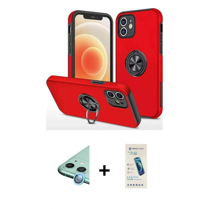 MARSİLYAN™- iPhone 12 Kılıf Odak Form Prime - Şeffaf Pasifik Cam Ekran Koruyucu + Raze Metal Kamera Lens - MI
