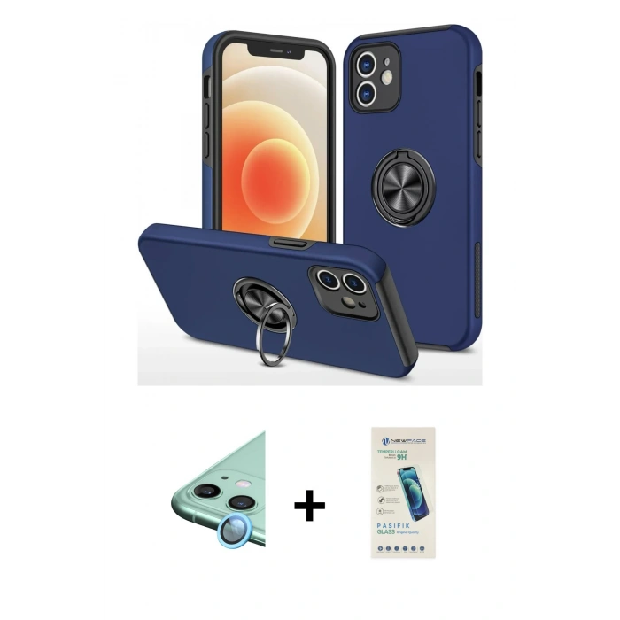MARSİLYAN™- iPhone 12 Kılıf Odak Form Prime - Şeffaf Pasifik Cam Ekran Koruyucu + Raze Metal Kamera Lens - MI