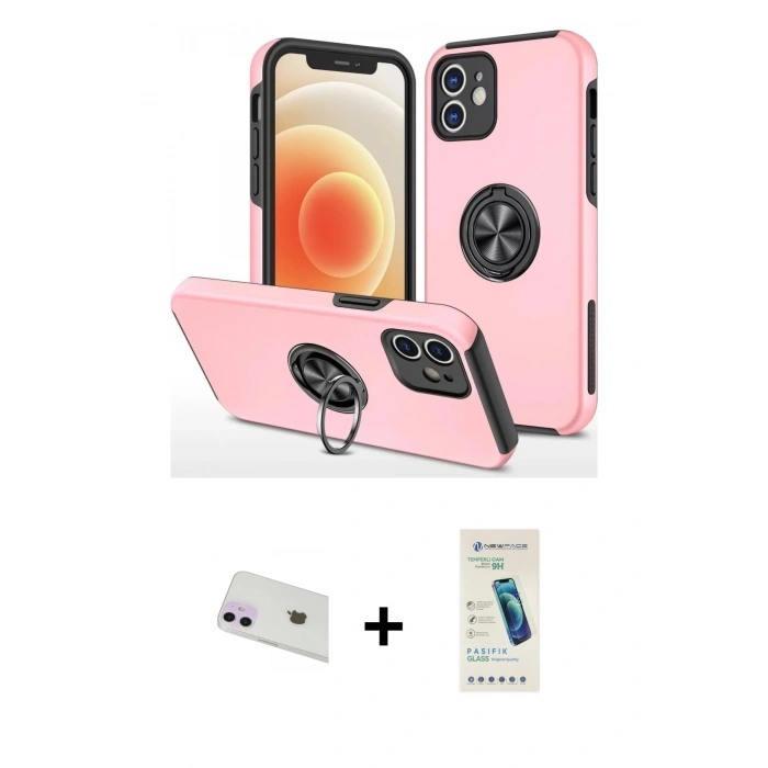 MARSİLYAN™- iPhone 12 Kılıf Odak Form Prime - Şeffaf Pasifik Cam Ekran Koruyucu + Rainbow Kamera Lens Koruma Cam - MR