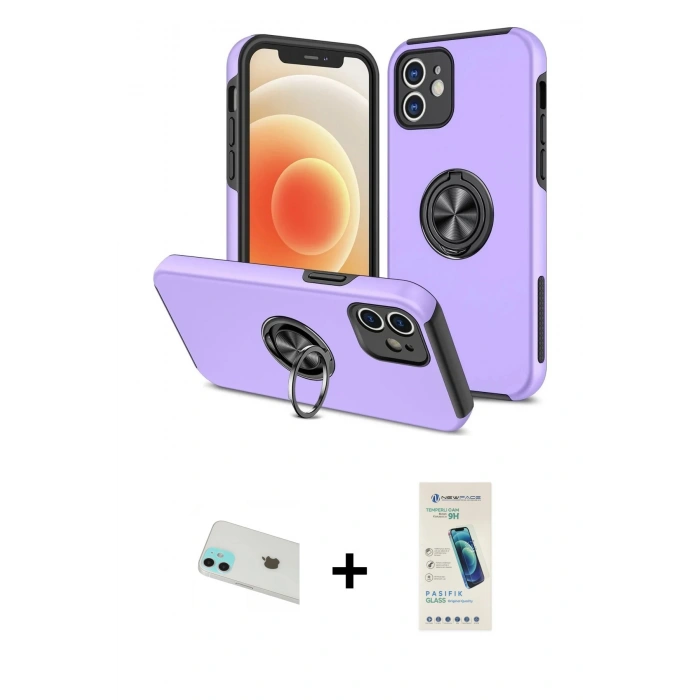 MARSİLYAN™- iPhone 12 Kılıf Odak Form Prime - Şeffaf Pasifik Cam Ekran Koruyucu + Rainbow Kamera Lens Koruma Cam - YL