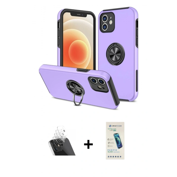 MARSİLYAN™- iPhone 12 Kılıf Odak Form Prime - Şeffaf Pasifik Cam Ekran Koruyucu + Şeffaf Kamera Lens Koruma Cam