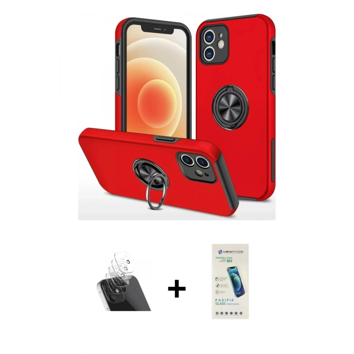 MARSİLYAN™- iPhone 12 Kılıf Odak Form Prime - Şeffaf Pasifik Cam Ekran Koruyucu + Şeffaf Kamera Lens Koruma Cam