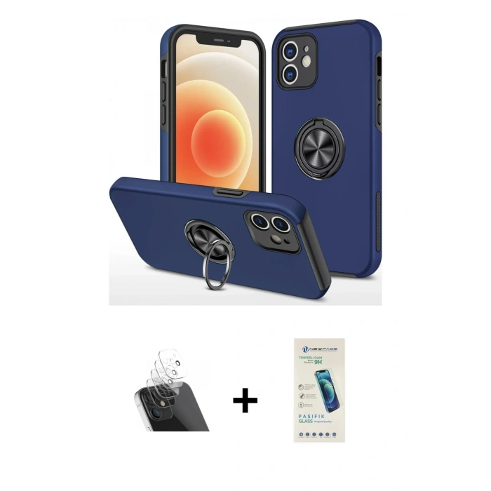 MARSİLYAN™- iPhone 12 Kılıf Odak Form Prime - Şeffaf Pasifik Cam Ekran Koruyucu + Şeffaf Kamera Lens Koruma Cam