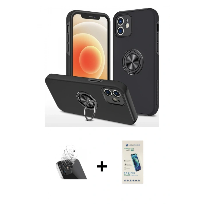 MARSİLYAN™- iPhone 12 Kılıf Odak Form Prime - Şeffaf Pasifik Cam Ekran Koruyucu + Şeffaf Kamera Lens Koruma Cam